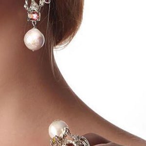 Baroque Pearl and Mystic Rainbow Topaz Drop Earrings.