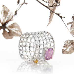 Net Band Ring with Amethyst and cintrin
