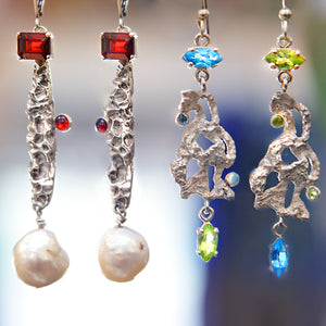 Garnet and Baroque Pearl Drop Earrings