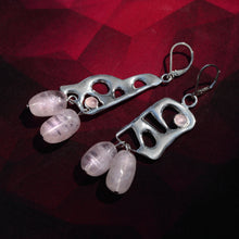 Load image into Gallery viewer, Dangly Rose Quartz Butterfly Wing Earrings