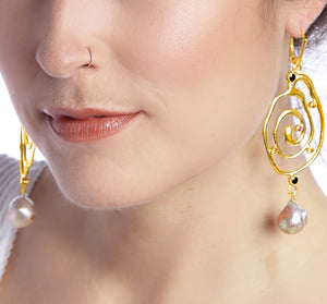 My Galaxies Drop Earrings with Flameball Pearls