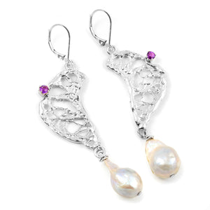 Amethyst and Pink Baroque Drop Pearl Earrings