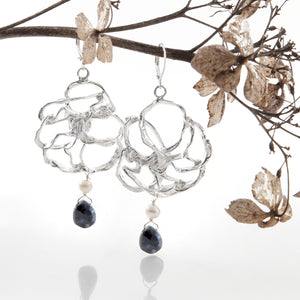 Hibiscus Drop Earrings in Sterling Silver