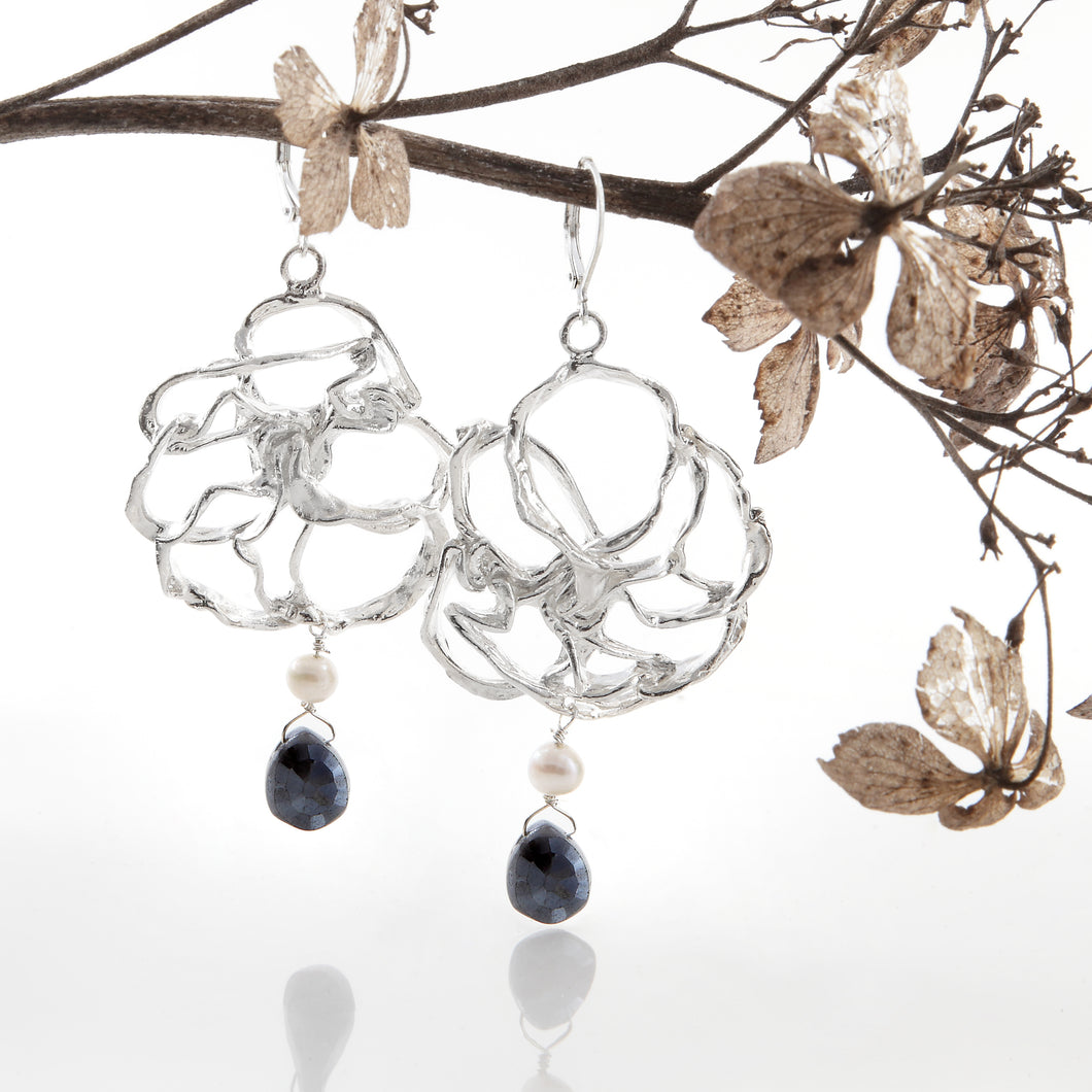 Hibiscus Drop Earrings in Sterling Silver