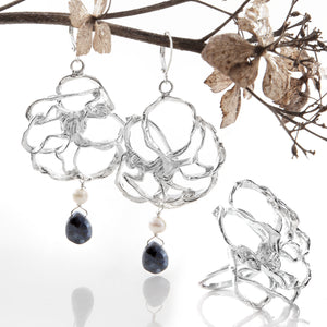 Hibiscus Drop Earrings in Sterling Silver