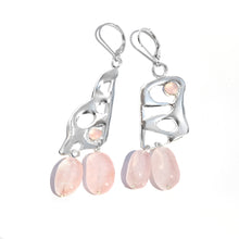 Load image into Gallery viewer, Dangly Rose Quartz Butterfly Wing Earrings
