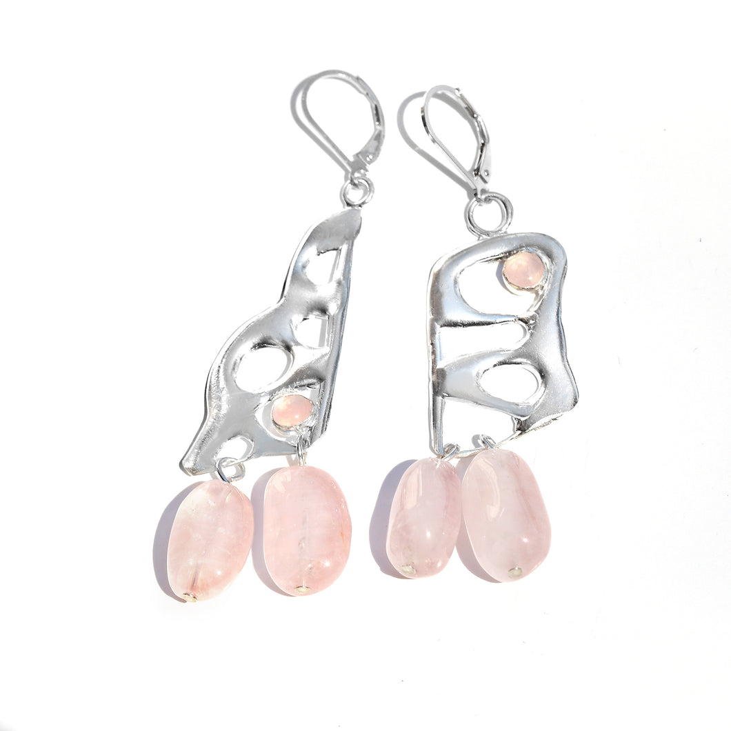Dangly Rose Quartz Butterfly Wing Earrings